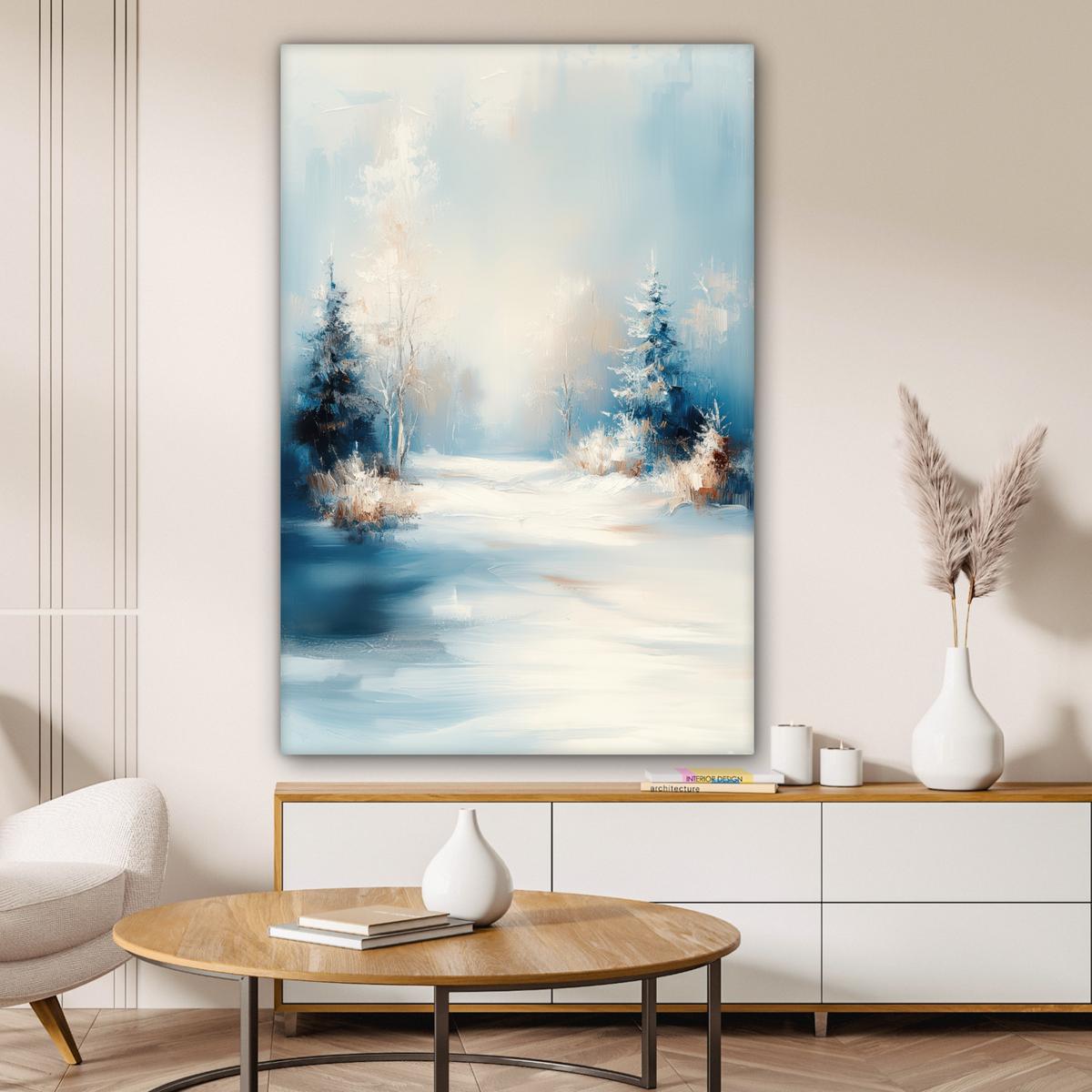 LEINWANDBILD Wald - Winter - Natur - Abstrakt - Schnee Deko Groß 90x140 cm - Weiß, Textil (90/140cm) - MuchoWow