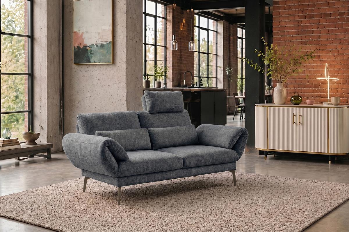 SOFA HOLLY Anthrazit Flachgewebe - Anthrazit/Braun, Textil/Metall (176/90/92cm) - KAWOLA