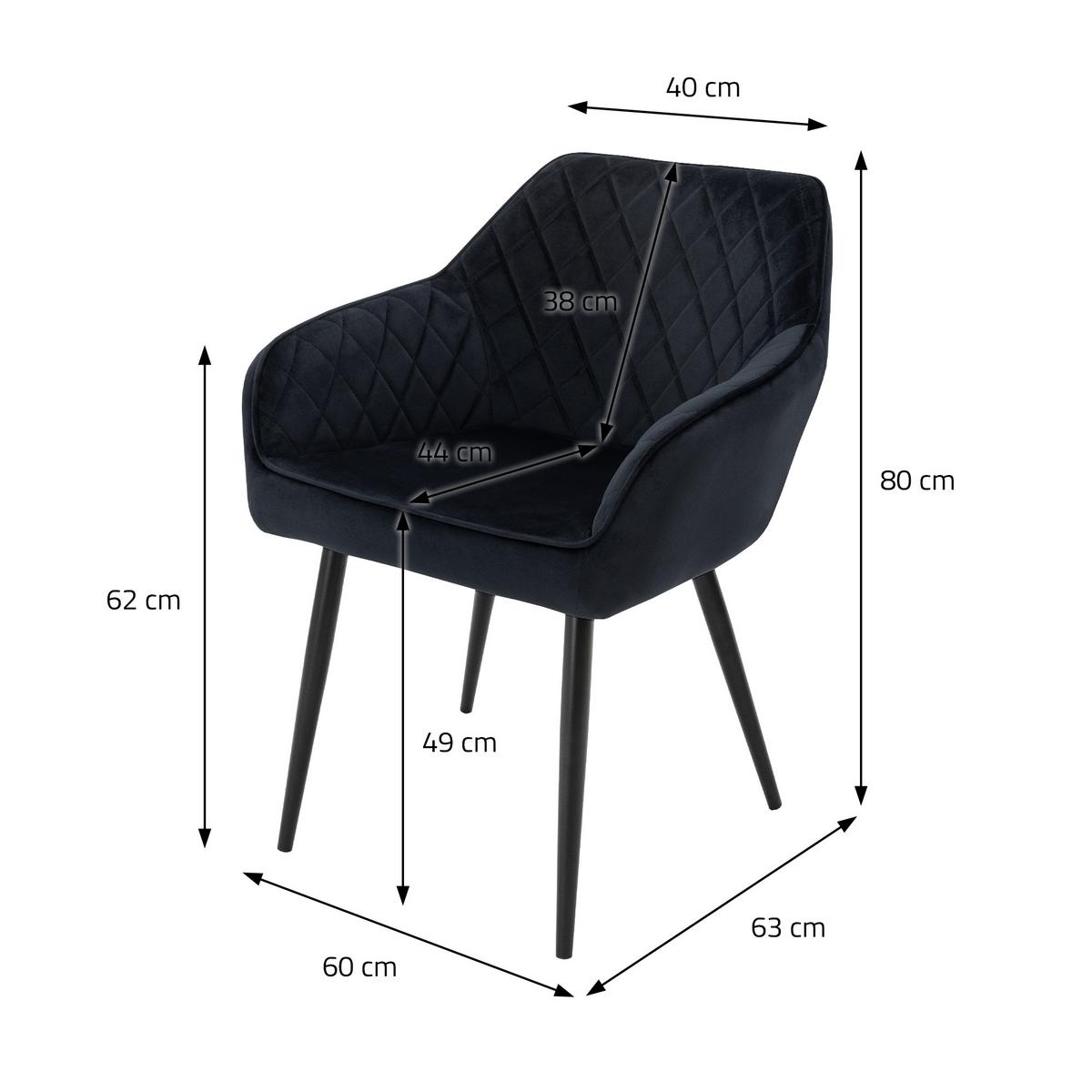 ESSZIMMERSTUHL 4er Set Schwarz Samt - Schwarz, Textil/Metall (63/80/60cm) - ML-DESIGN