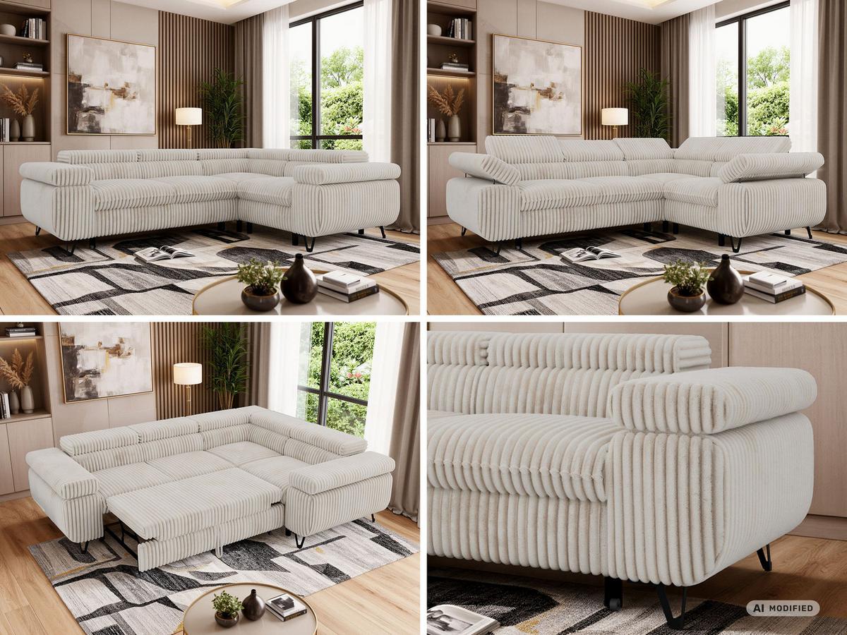 ECKSOFA FALCO L - Beige Cord - Rechts Seite - Beige/Creme, Textil/Metall (268/197cm) - MKS