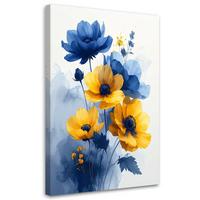 WANDBILD, Blaue und gelbe botanische Blumen - Blau, Textil (20/30cm) - Feeby