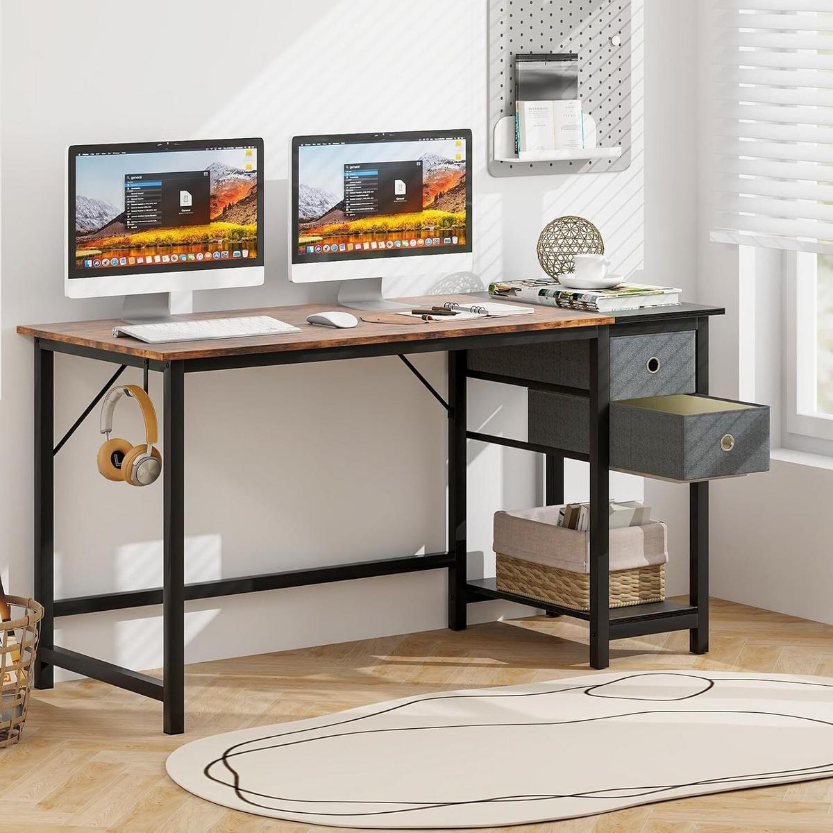 SCHREIBTISCH 75cm Braun - Braun, Holz (60/140/75cm) - COSTWAY