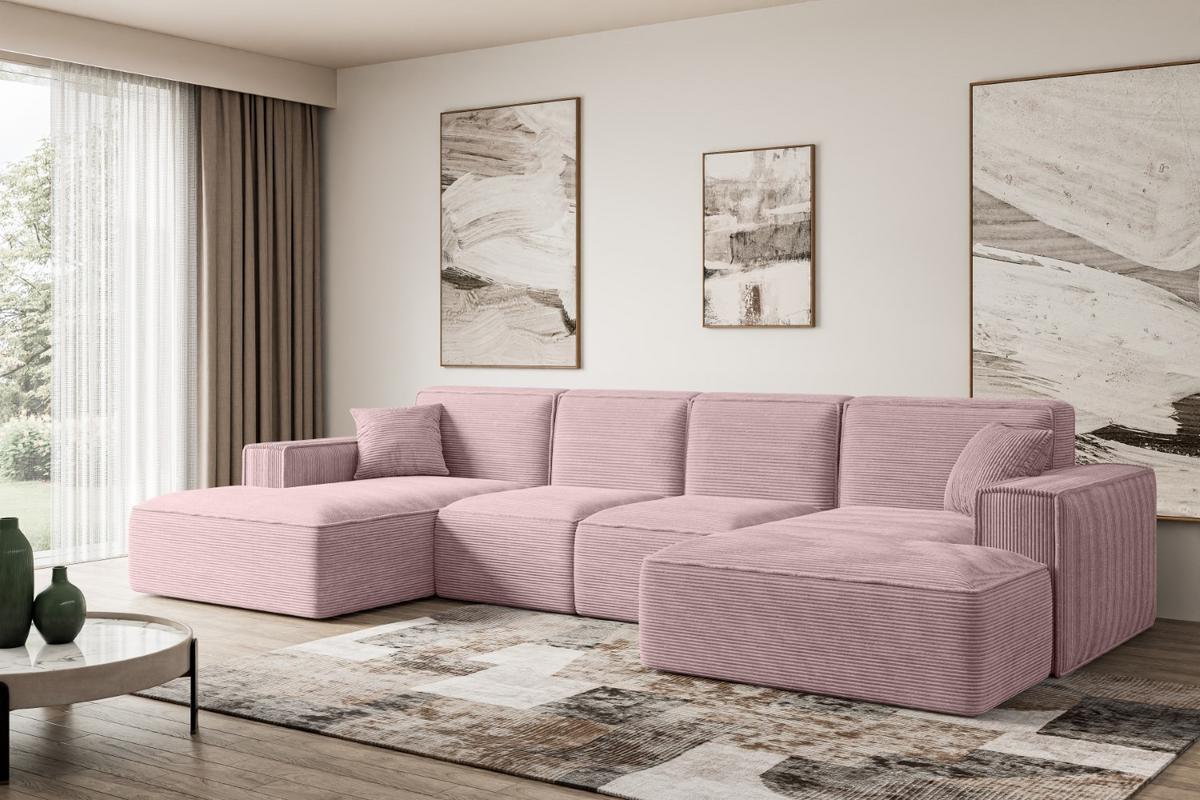 WOHNLANDSCHAFT SIERRA-U - 349x169x80 cm Rosa Cord - Schwarz/Rosa, Holzwerkstoff/Kunststoff (349/80/169cm) - ALTDECOR