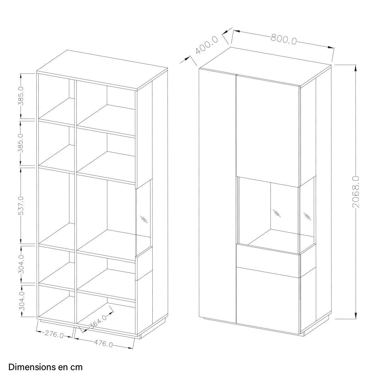 VITRINE Andrea Weiß und Holz - Weiß, Holzwerkstoff (80/207/40cm) - Petits-meubles