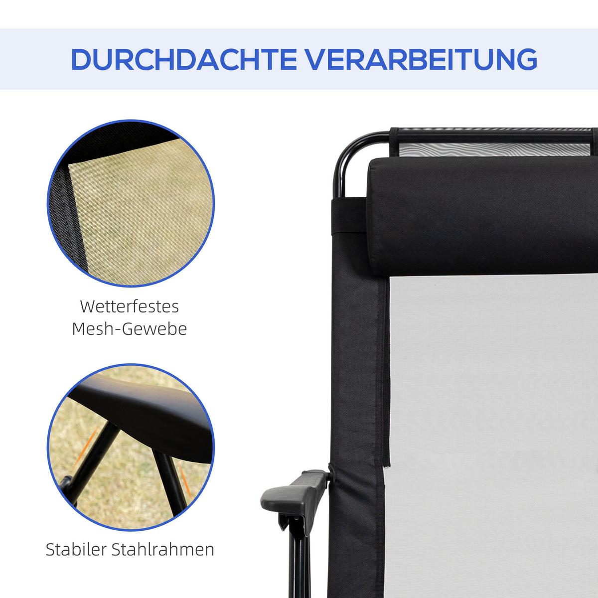 KLAPPSTUHL Campingstuhl 2er-Set, mit verstellbarer Rückenlehne, Stahl Oxford, Schwarz - Schwarz, Metall (70/109/62cm) - Outsunny