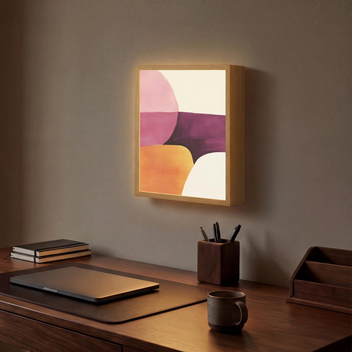 WANDLEUCHTE MIT AKKU Formen - Abstrakt - Farbenfroh 30x40 cm - Rosa, Holzwerkstoff (30/40/8cm) - OnlyWow
