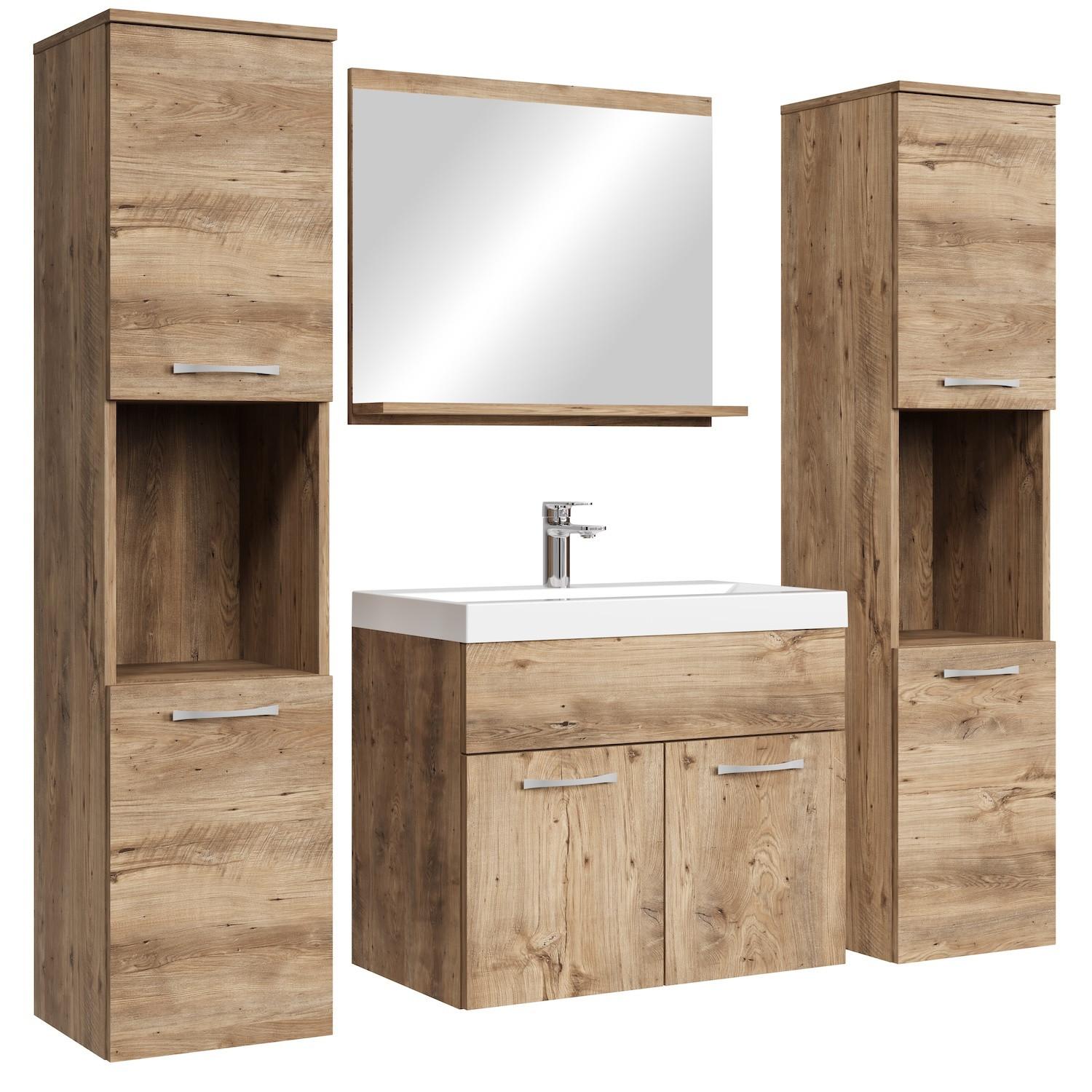 BADMÖBEL-SET Montreal 5 Teile Kastanien Eiche - 60 x 35 x 51 cm - Chromfarben/Nussbaumfarben, Holz/Metall (60/51/35cm) - Badplaats