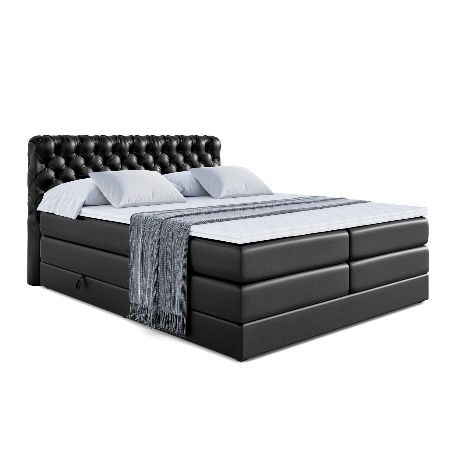BOXSPRINGBETT BOXI8 KING - 140x200 - H3/H4 - Schwarz Hochglanz - Schwarz Hochglanz, Holzwerkstoff (140/200cm) - ALTDECOR