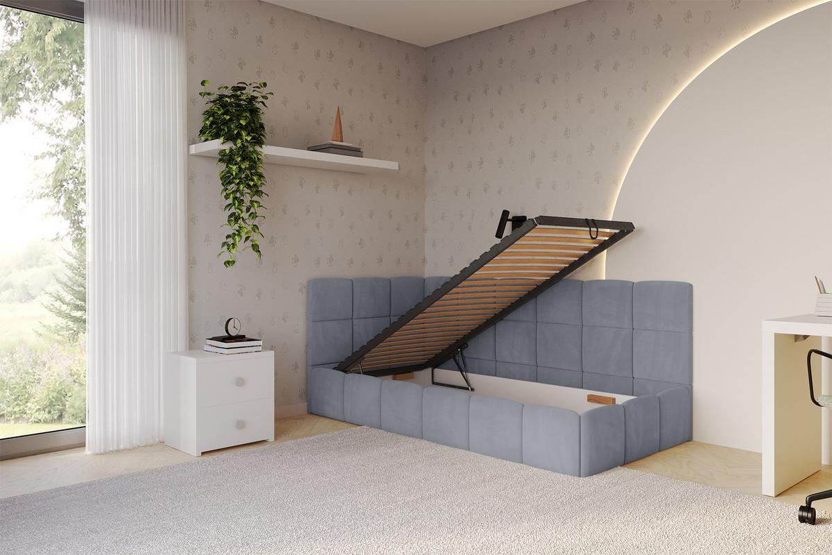 EINZELBETT Jugendbett mit Bettkasten Rechts, mit Matratze - LIVY 100x200 Grau - Grau, Holzwerkstoff/Textil (100/200cm) - ALTDECOR