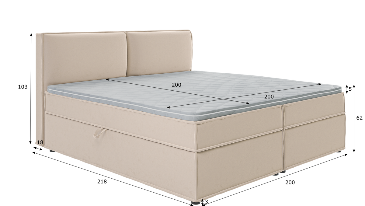 BOXBETT Eclipse 200/200 cm Beige Luxusmicrofaser - Beige/Schwarz, Holz/Kunststoff (200/200cm) - S-Style Möbel
