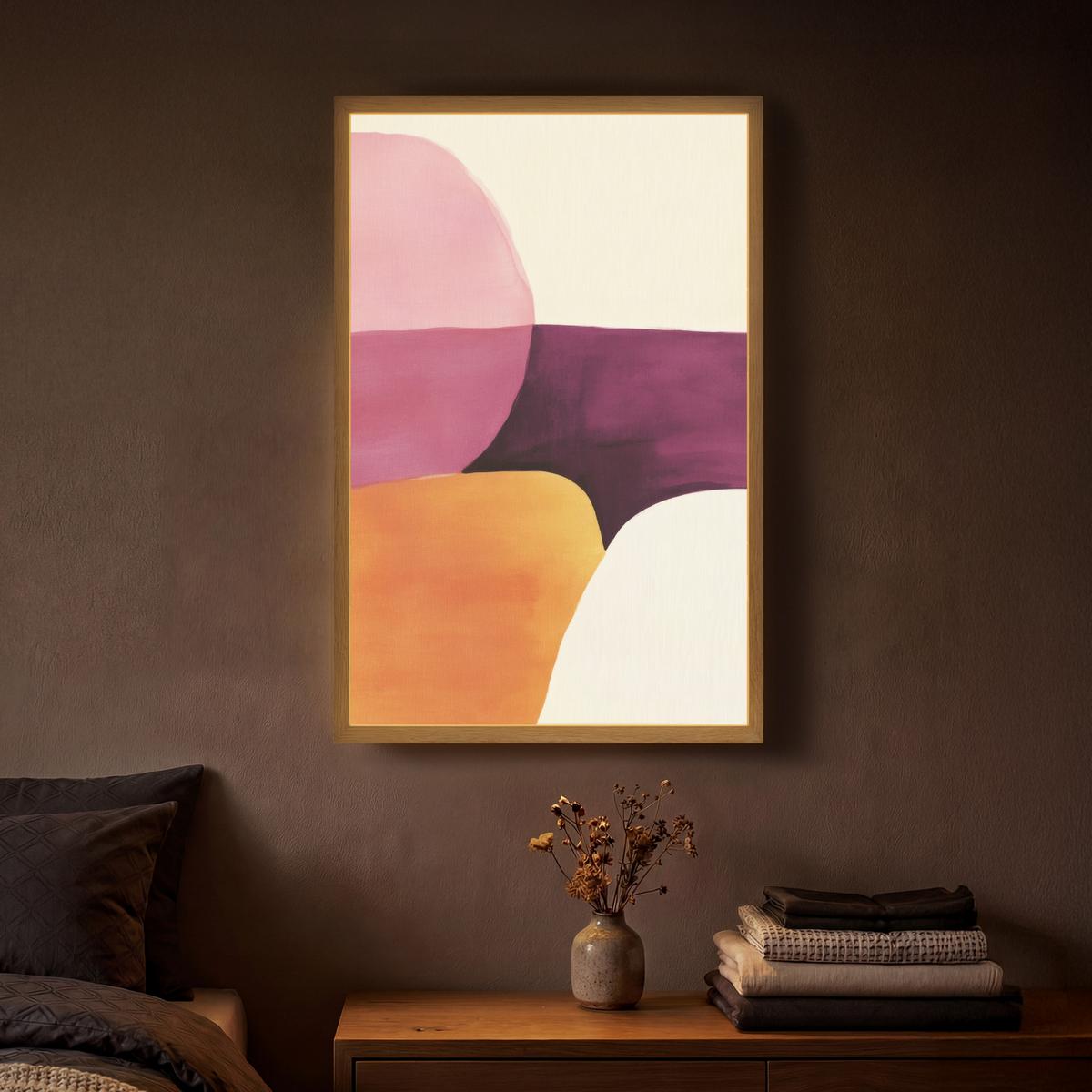 WANDLEUCHTE MIT AKKU Formen - Abstrakt - Farbenfroh 40x60 cm - Rosa, Holzwerkstoff (40/60/8cm) - OnlyWow