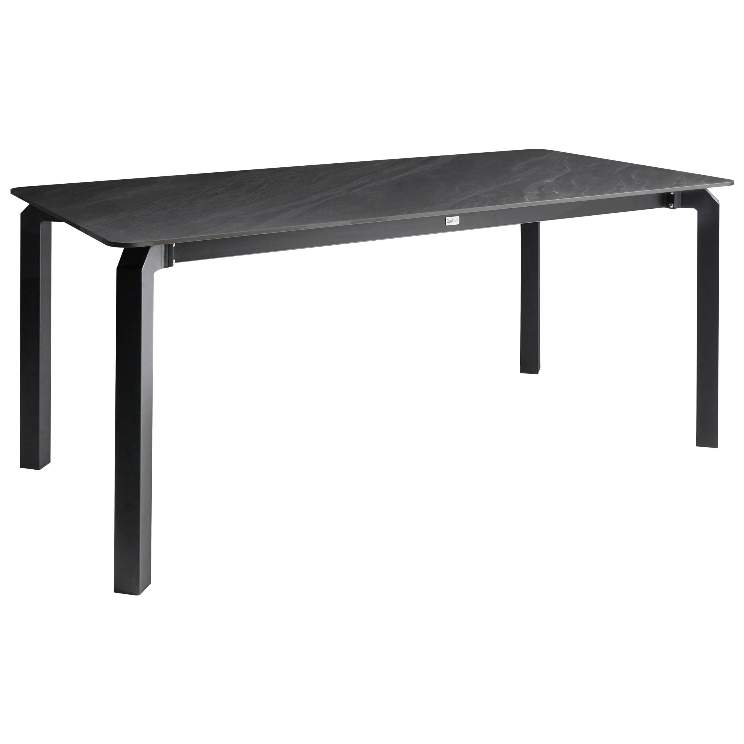 GARTENTISCH 180/90 cm Stein Schwarzer Marmor Feletto - Schwarz, Stein (180/90/76cm) - Beliani