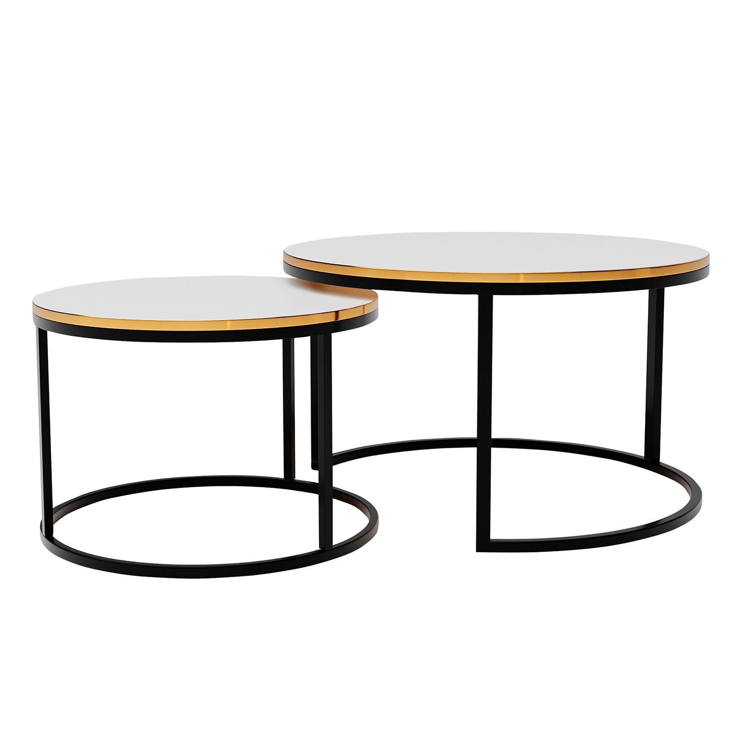 COUCHTISCH rund Klein, Weißglanz, Rahmen Schwarz+gold furnier - Goldfarben/Schwarz, Holzwerkstoff (70/70/48cm) - Idohome