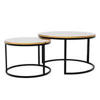 COUCHTISCH rund Klein, Weißglanz, Rahmen Schwarz+gold furnier - Goldfarben/Schwarz, Holzwerkstoff (70/70/48cm) - Idohome