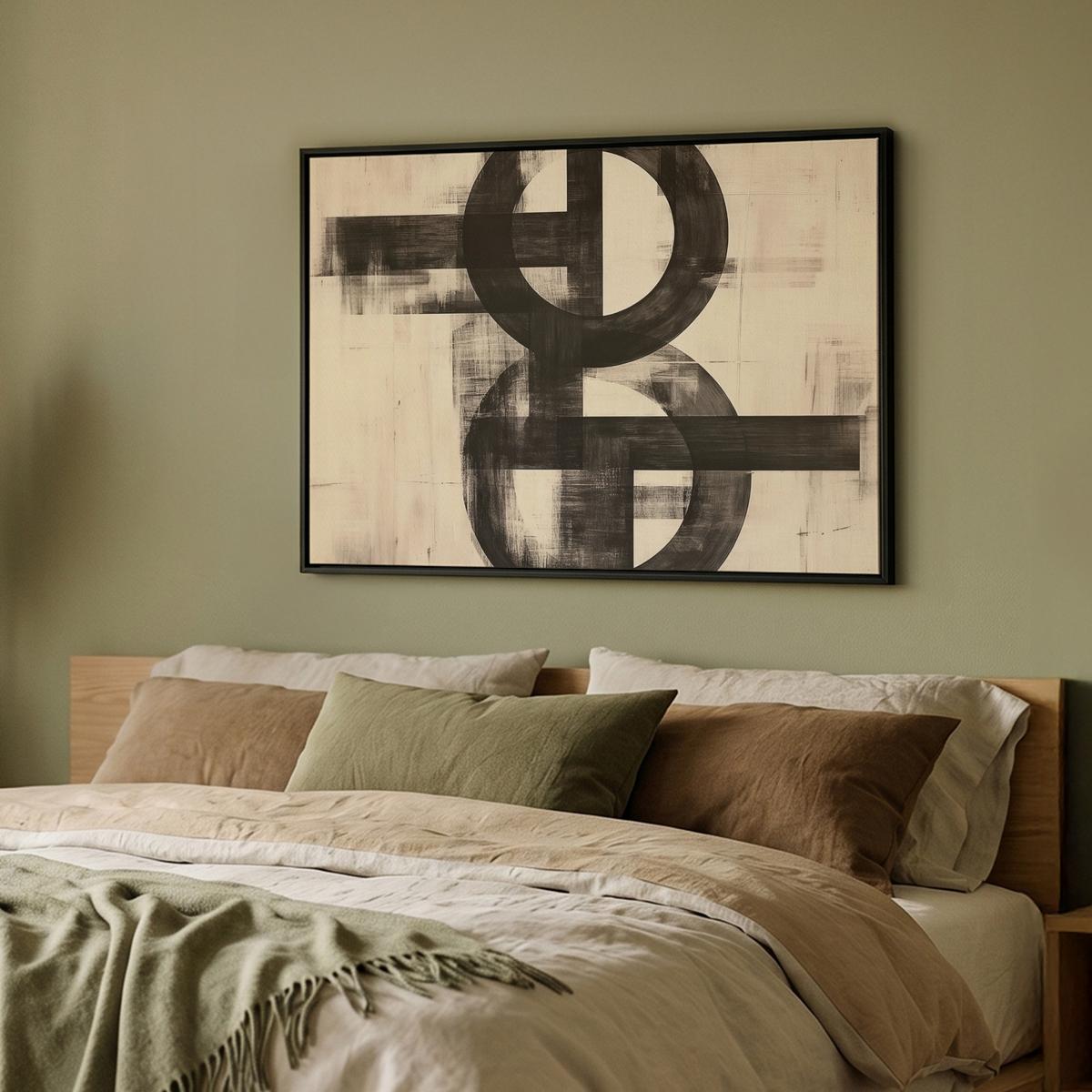 LEINWAND Bilder mit Rahmen - Kreise - Balken - Schwarz - Abstrakt - 100x70 - Schwarz, Textil (100/70cm) - MuchoWow