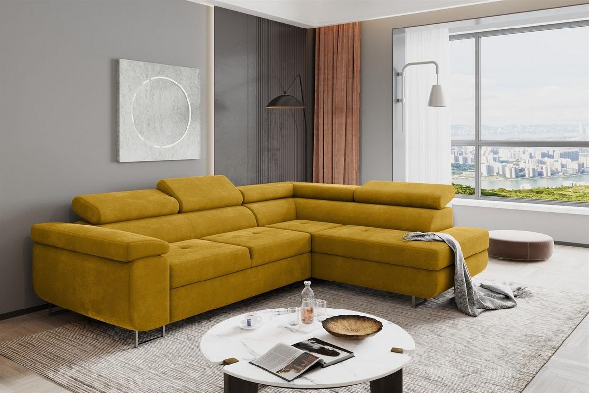 ECKSOFA Jade Mit Schlaffunktion - Gelb, Holzwerkstoff/Textil (275/202cm) - Fun Möbel