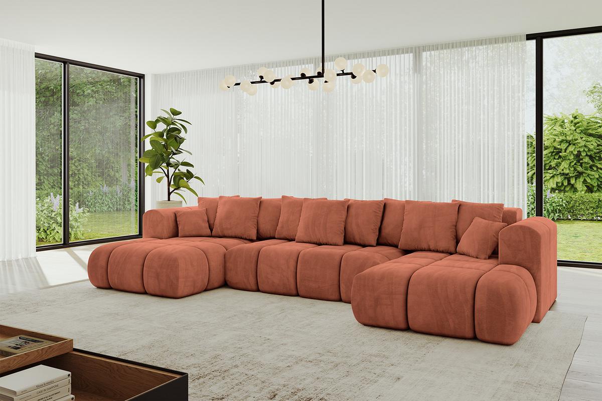 WOHNLANDSCHAFT CLOUD-U-v1 405x185x90 Apricot Velours - Koralle, Holzwerkstoff/Kunststoff (405/90/185cm) - ALTDECOR