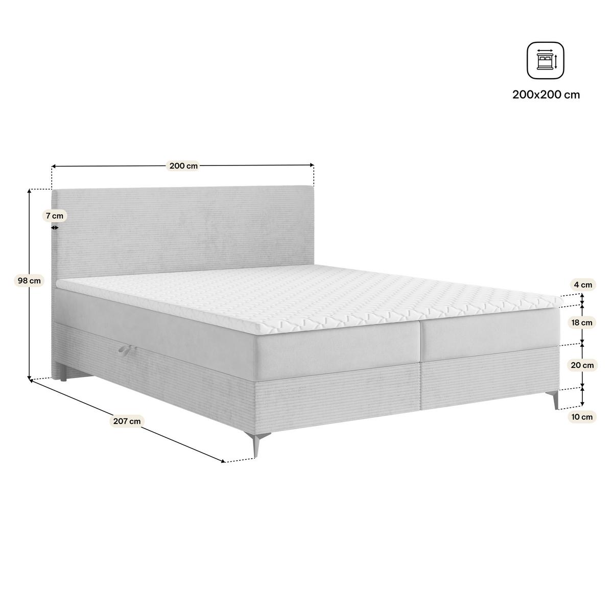 BOXBETT TORREL 200x200 cm mit Matratze und Topper, H2+H3 - Blau - Blau, Holz (200/200cm) - MASSENO