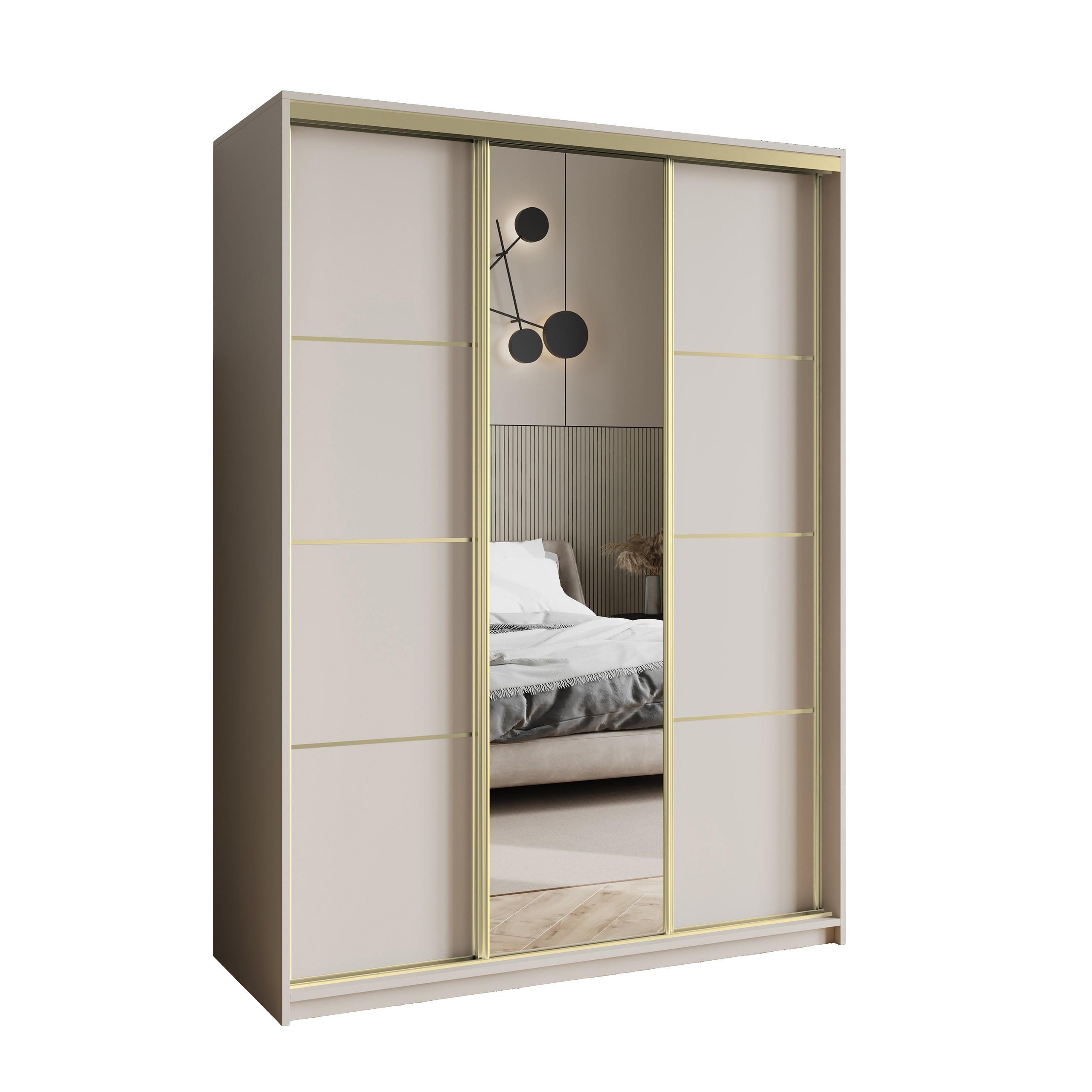 SCHWEBETÜRENSCHRANK VARO 150/205/60 cm 3-türig mit Spiegel Kaschmir - Kaschmir, Holzwerkstoff (150/205/60cm) - MASSENO