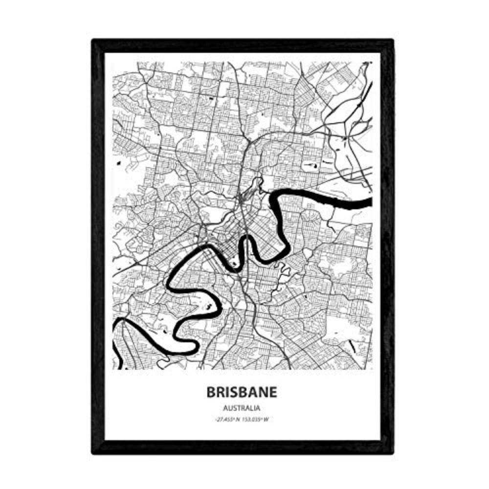 POSTER Karte Von Brisbane - Australien A4 Rahmenlos - Klar, Papier (29.7/5/21cm) - Nacnic