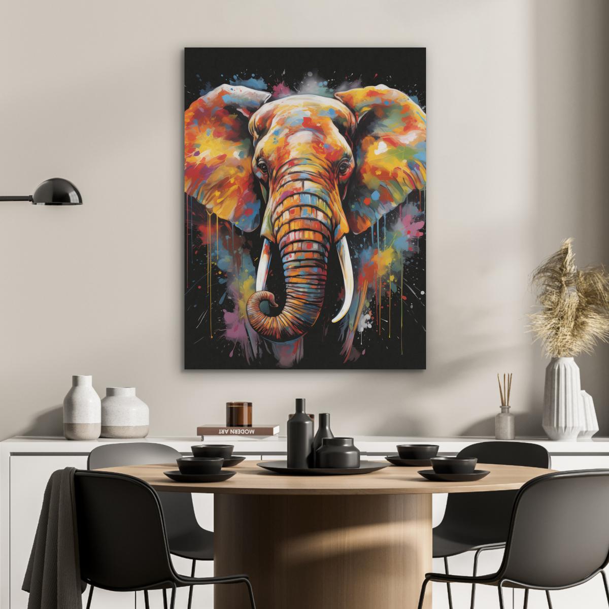 AKUSTIKBILD Elefant - Graffiti - Schwarz - Tiere - Farben Wandbilder 60x80 cm - Schwarz, Kunststoff (60/80/0.9cm) - MuchoWow