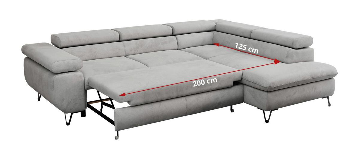 ECKSOFA PETER L Hellgrau Velvet - Rechts Seite - Hellgrau/Schwarz, Textil/Metall (273/208cm) - MKS