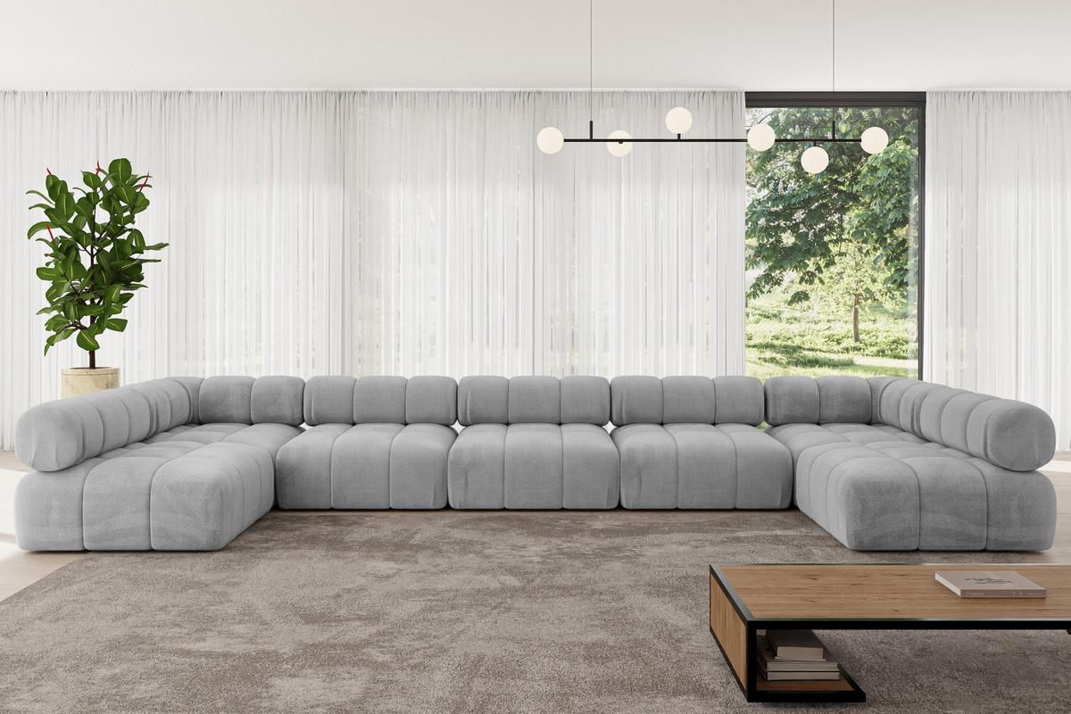 WOHNLANDSCHAFT modulares Sofa Garvo-U3 - 475x190x70 cm Hellgrau Velours - Hellgrau/Grau, Holzwerkstoff/Textil (475/70/190cm) - ALTDECOR