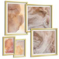 BILDER SET 5er Set - 50x50 cm & 20x30 cm & 40x60 cm Goldrahmen - Warme Aquarellfarben auf Leinwand - Goldfarben, Kunststoff (40/60cm) - TULUP