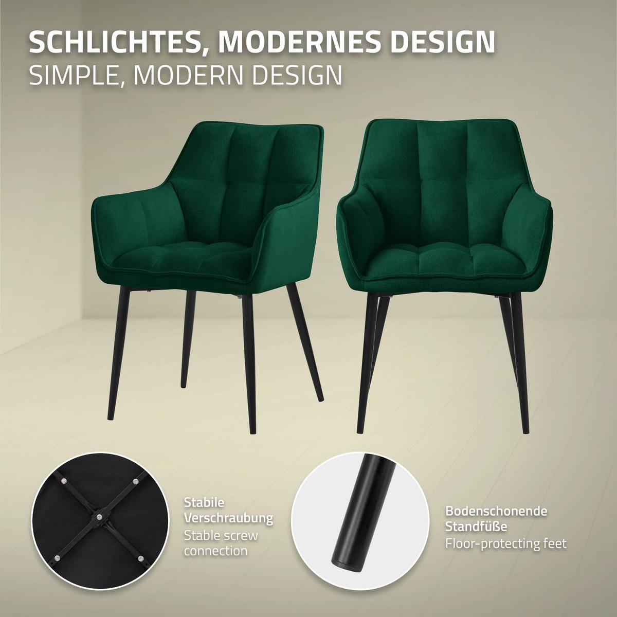 ESSZIMMERSTUHL Dunkelgrün Frotteestoff - Dunkelgrün/Schwarz, Textil/Metall (63/90/57cm) - ML-DESIGN