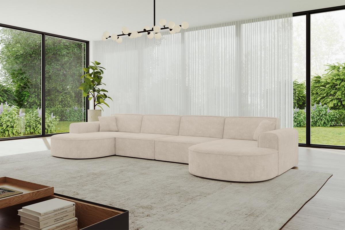 WOHNLANDSCHAFT MARI-U2 - 388x171x79 cm Beige Velours - Beige/Schwarz, Holzwerkstoff/Kunststoff (388/79/171cm) - ALTDECOR