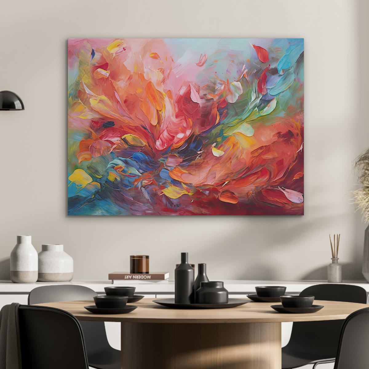 AKUSTIKBILD Ölgemälde - Kunst - Abstrakt - Farbenfroh Gemälde 80x60 cm - Altrosa, Textil (80/60/0.9cm) - MuchoWow