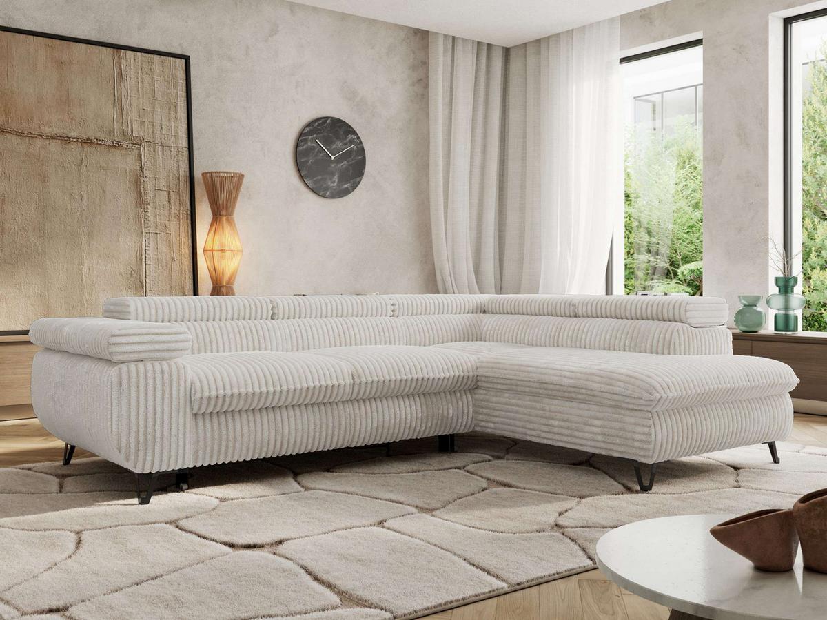 ECKSOFA PABLO L Beige Cord - Rechts Seite mit T25 Topper - Beige/Schwarz, Textil/Metall (273/208cm) - MKS