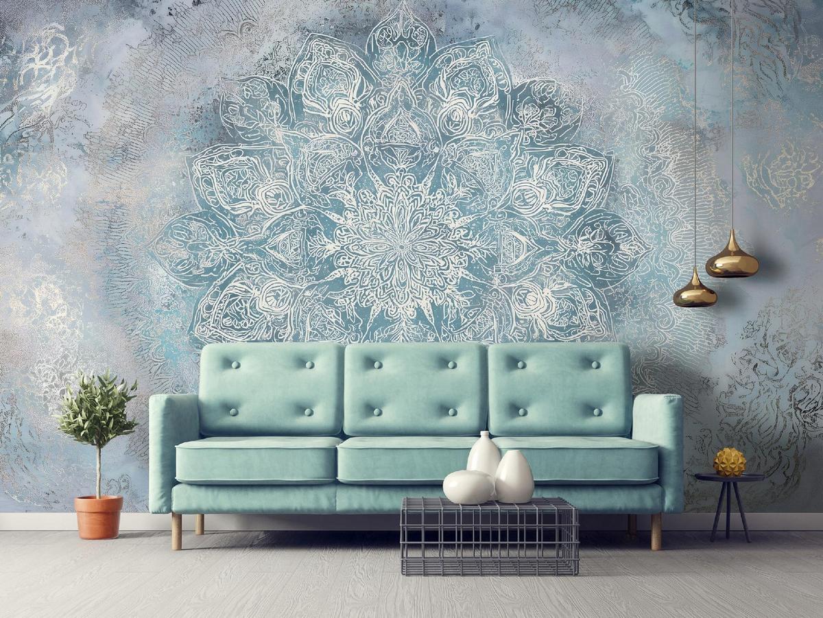FOTOTAPETE Mandala Beton Blau 150x105 cm - Multicolor, Papier (150/105cm) - Wallarena