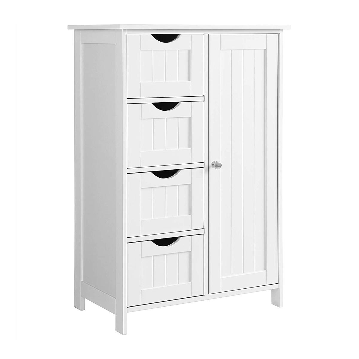 MIDISCHRANK mit 1 Tür und 4 Schubladen - L55cm - Weiß, Holzwerkstoff (30/81/15.5cm) - Calicosy