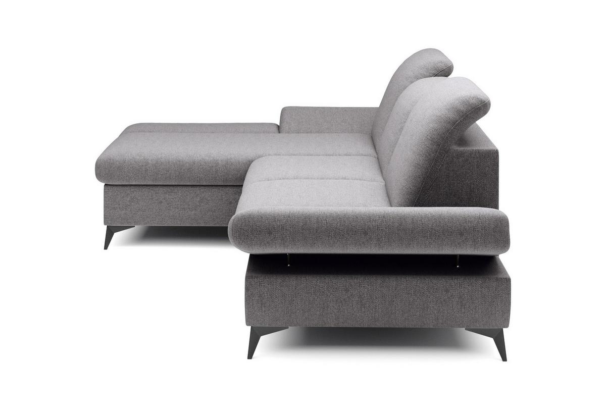 ECKSOFA FELICE L-S Hellgrau Geflochtener Stoff mit Schlaffunktion - Hellgrau, Holz (284/166cm) - MASSENO