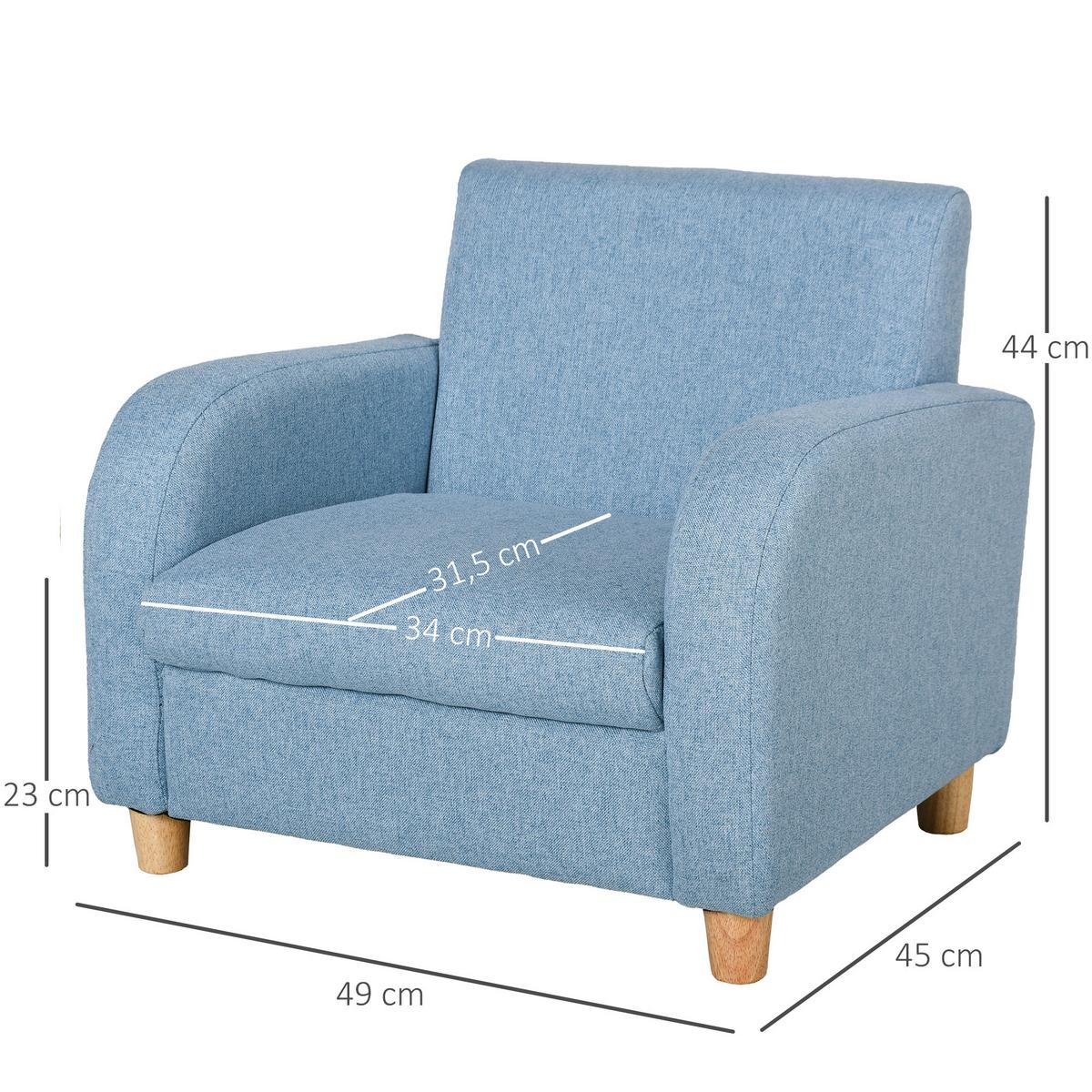 KINDERSOFA Kindersessel mit dickem Schaumstoff Sitzkissen Leinen Blau - Blau, Holz (45/44.5/49cm) - HOMCOM