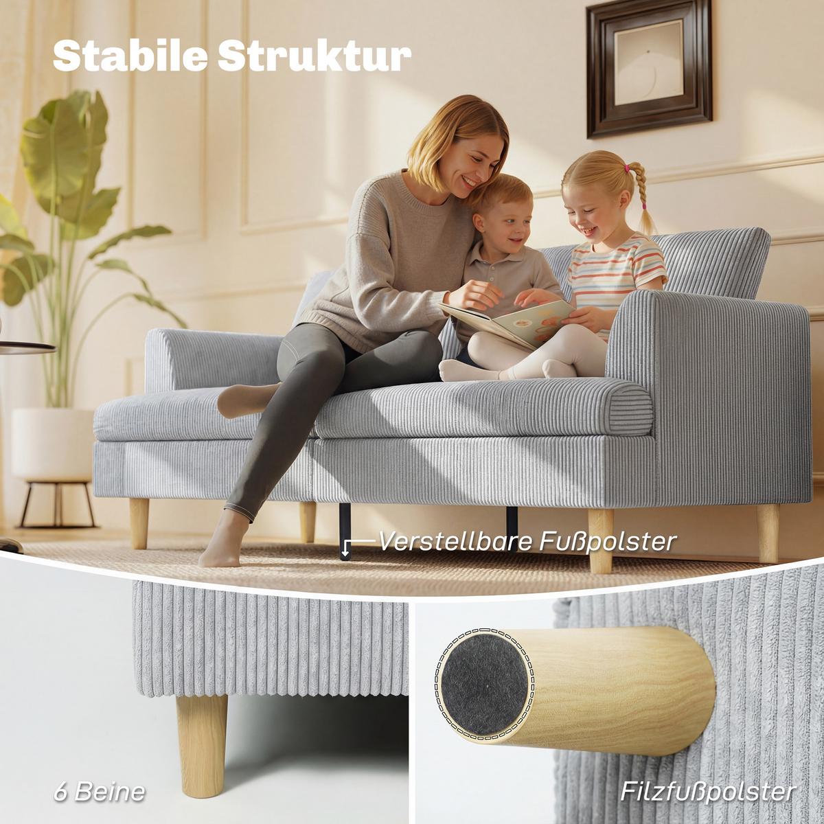 3-SITZER-SOFA Polyester Hellgrau - Hellbraun/Hellgrau, Kunststoff/Textil (80/86/188cm) - HOMCOM