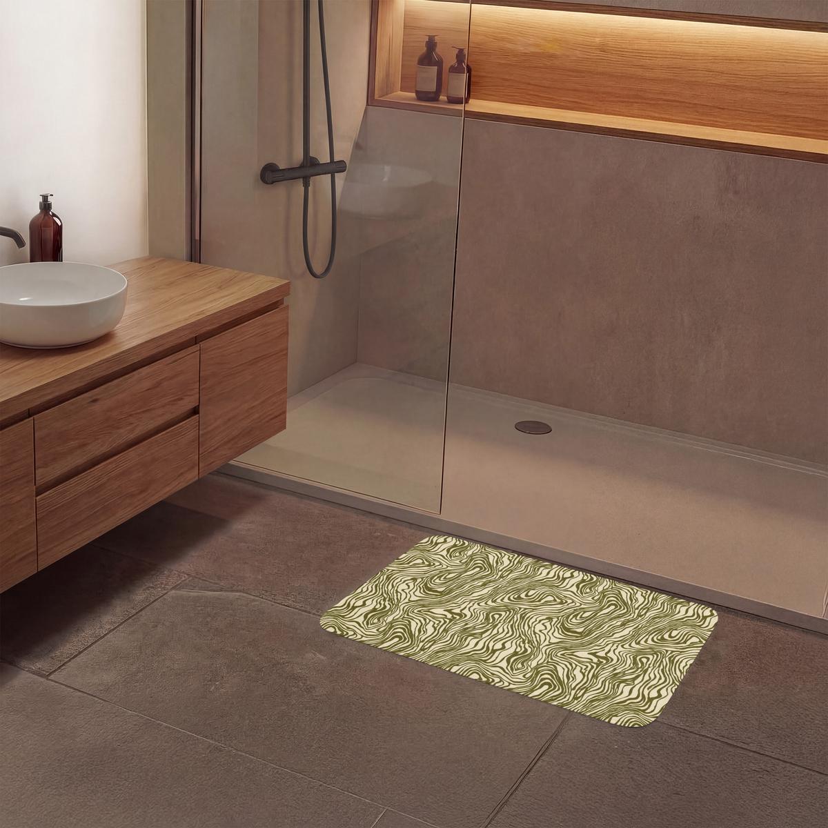 BADEMATTE Abstrakt - Marmor - Grün 80x50 cm - Dunkelgrün, Textil (80/50cm) - OnlyWow