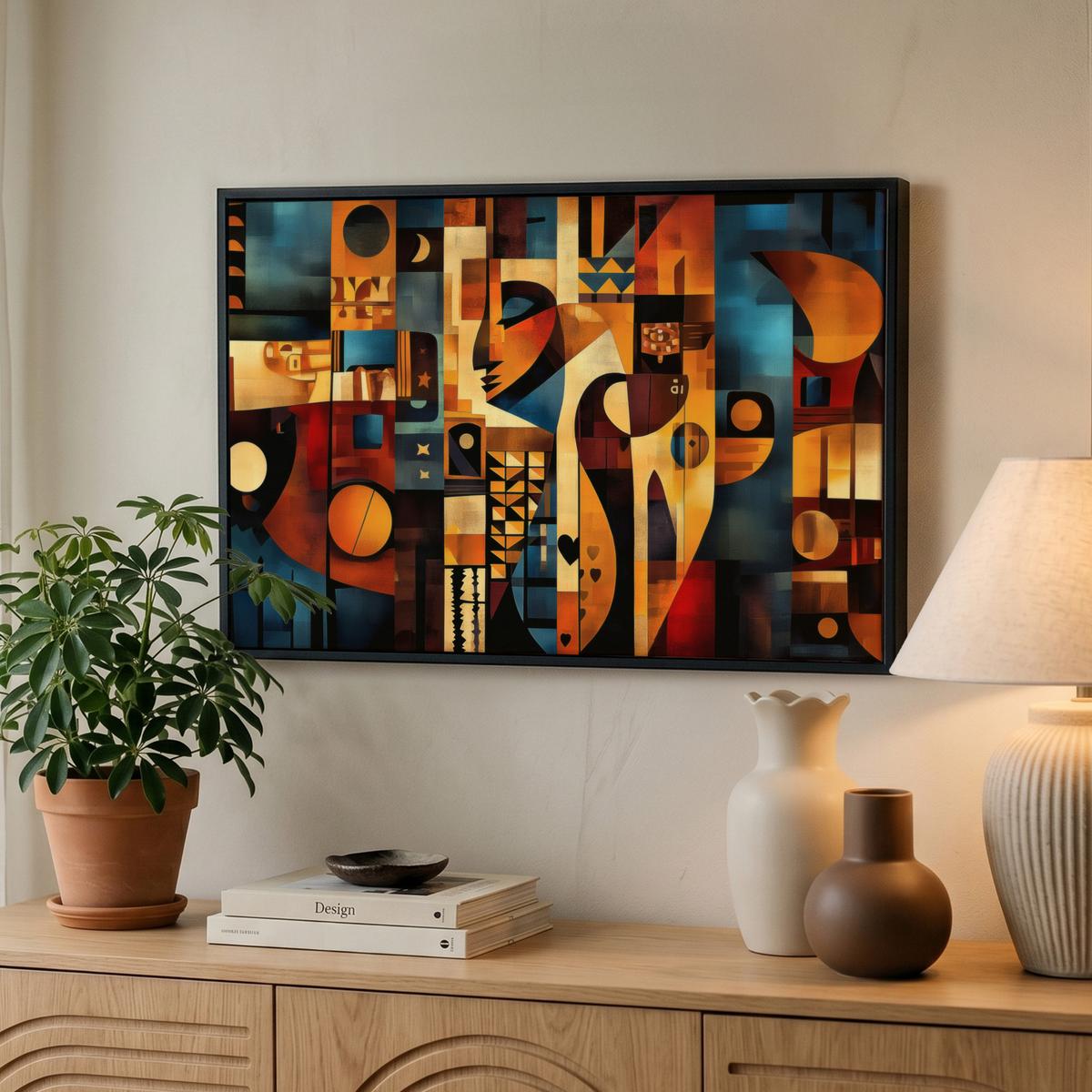 LEINWAND Bilder mit Rahmen - Figuren - Abstrakt - Symbole - 60x40 - Terracotta, Textil (60/40cm) - MuchoWow