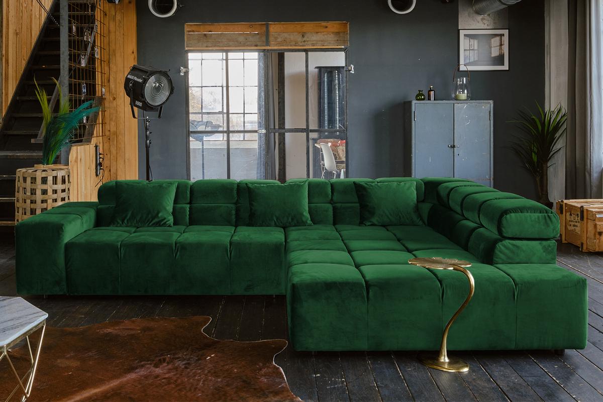 ECKSOFA MIT MOTORISCHEM SITZVORZUG NEVADA Smaragdgrün Velvet Relaxfunktion - Smaragdgrün/Schwarz, Textil (319/215cm) - KAWOLA