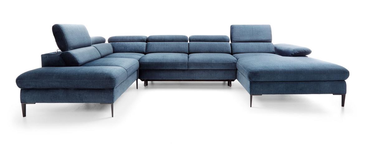 WOHNLANDSCHAFT MESTO Blau Velours-Stoff mit Schlaffunktion - Blau, Holz (353/94/182cm) - MASSENO