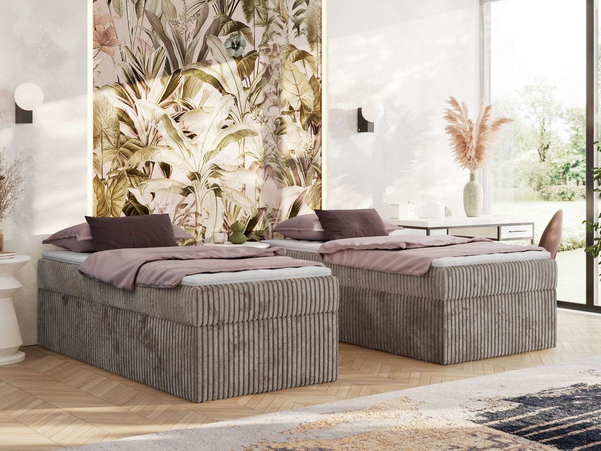 BOXBETT ZERO 90/200 - Hellbraun Cord - H3 - Topper Visco - Hellbraun, Textil (90/200cm) - MKS
