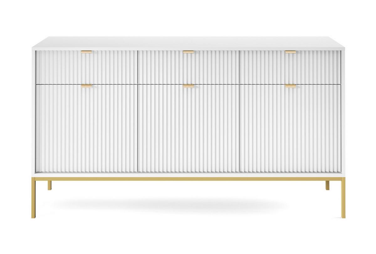 SIDEBOARD Eternas 3T 3S Weiß 154/83/39 cm – goldene Füße, mit geriffelten Fronten - Goldfarben/Weiß, Holzwerkstoff (154/83/39cm) - AX Living