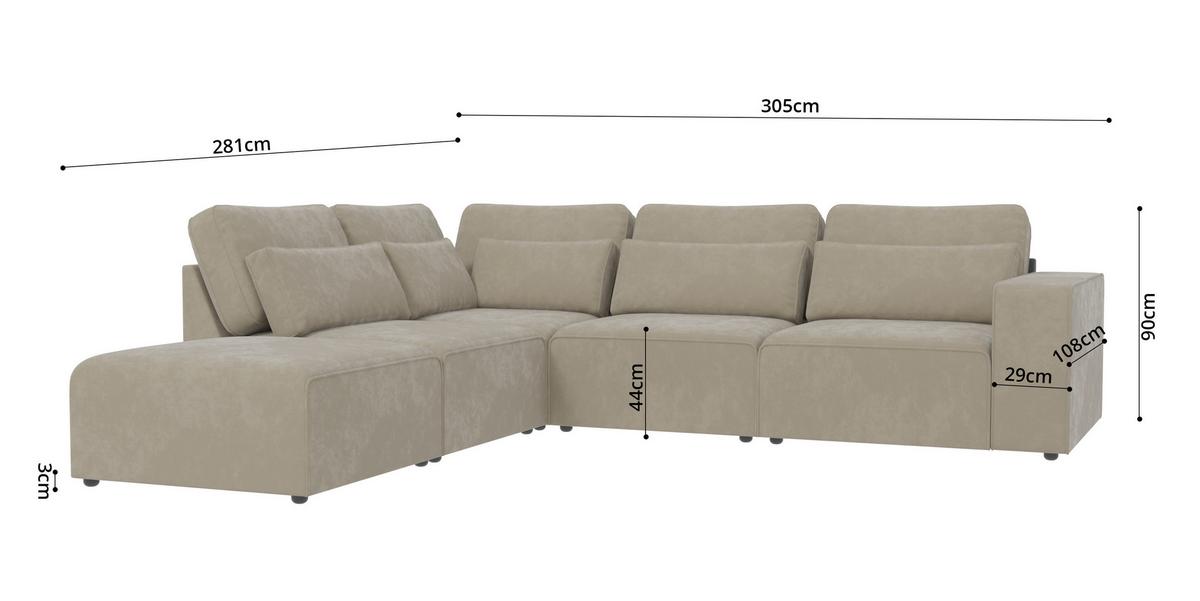 ECKSOFA modularer Leox Beige Samt-Stoff - Beige/Schwarz, Kunststoff/Textil (305/281cm) - S-Style Möbel