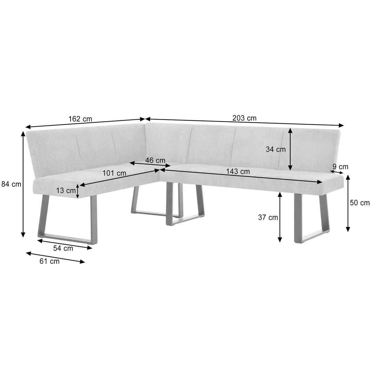 ECKBANK Velto 203x162 cm, mit Metallbeinen, Raven-Stoff, Cappuccino - Schwarz/Cappuccino, Metall (203/162cm) - Beautysofa