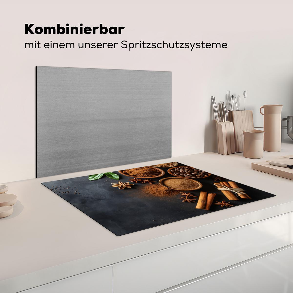 HERDABDECKPLATTE Zimt - Beton - Kaffee - Zimtstangen - Gewürze Herdabdeckung Induktionsfeld 70x52 cm - Mokka, Kunststoff (70/52/0.2cm) - MuchoWow