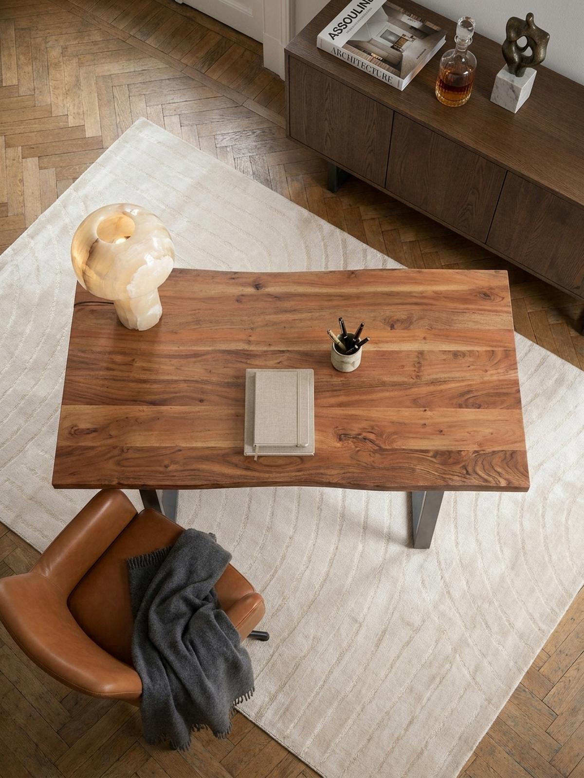 SCHREIBTISCH Massivholz Baumkante Chromgestell Handarbeit TARN, Goldbraun-Chrom 180x90x76 cm - Chromfarben/Braun, Holz/Metall (90/180/76cm) - KADIMA DESIGN