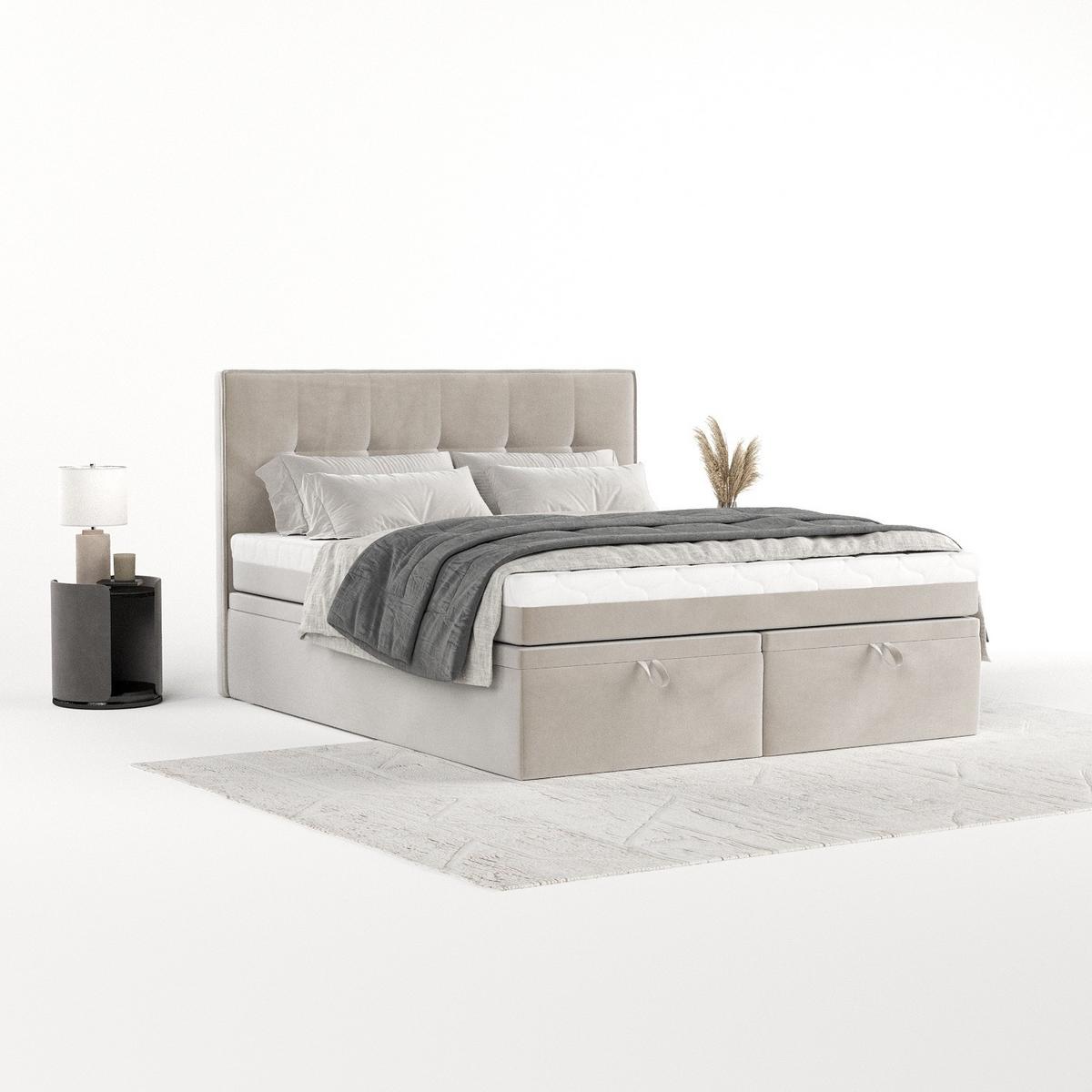 BOXBETT Arivo 180/200 cm Hellbeige im Paros Stoff - Beige/Schwarz, Holz/Holzwerkstoff (180/200cm) - AltaBeds