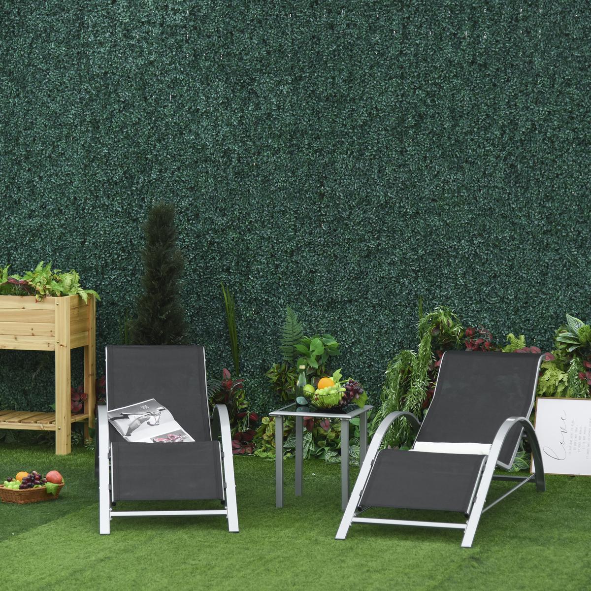 GARTENLIEGE mit Tisch, 59L x 169B x 66H cm, Metall,Mesh, Schwarz+Silber - Schwarz, Kunststoff (169/66/59cm) - Outsunny
