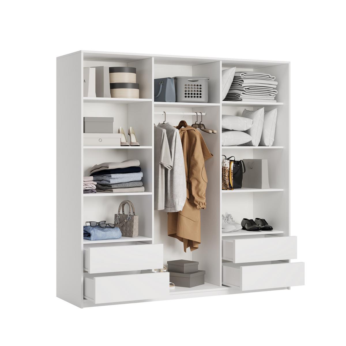 SCHWEBETÜRENSCHRANK NISSE 200/205/60 cm 3-türig Weiß - Weiß, Holzwerkstoff (200/205/60cm) - MASSENO